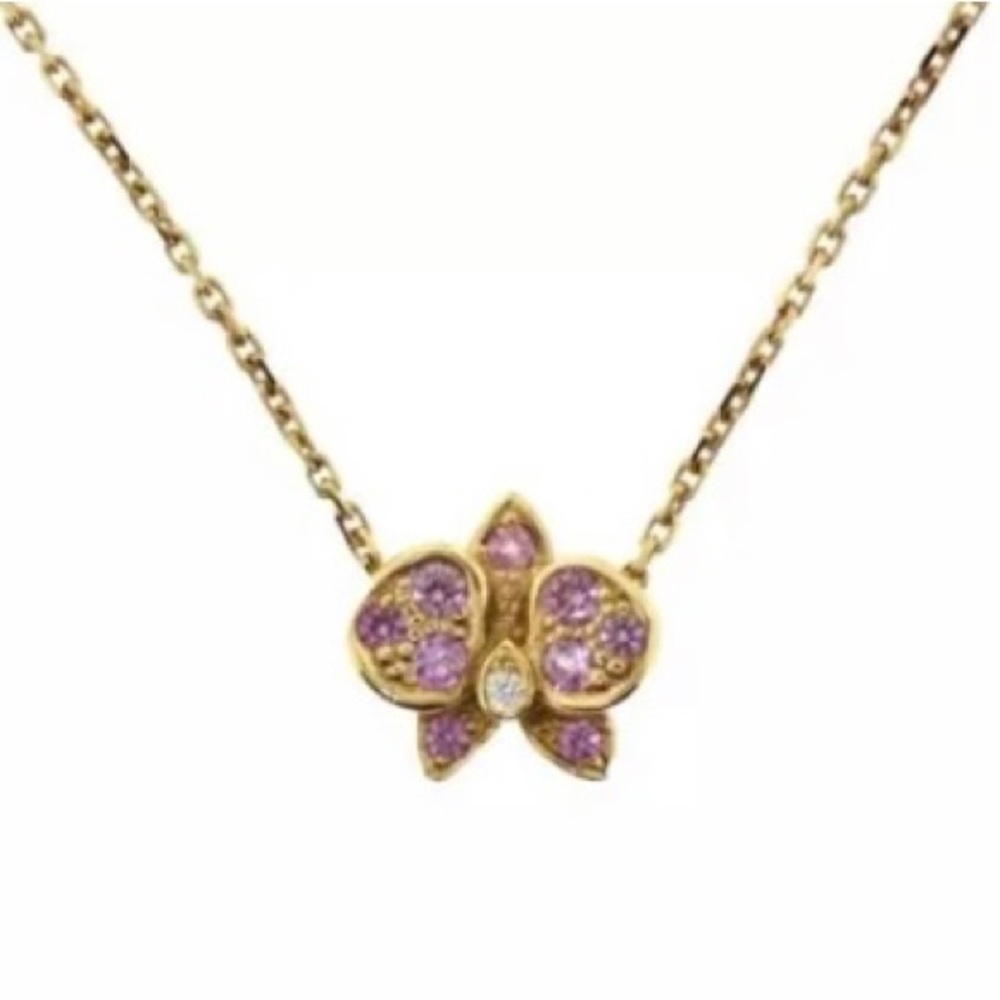 Cartier 18k Rose Gold Caresse D’Orchidees Necklace with Diamond & Pink Sapphires